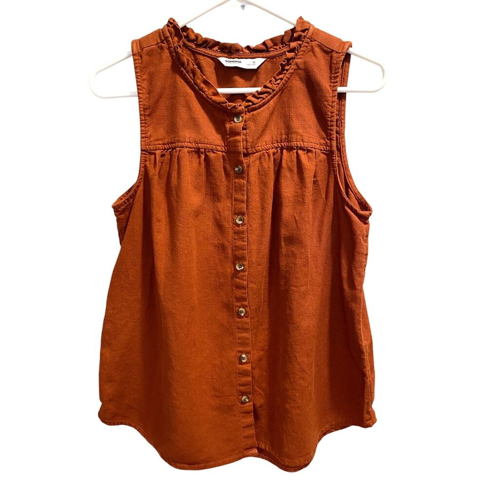 Linen and Rayon Sleeveless Swing Top by Sonoma in Burnt Orange Size M